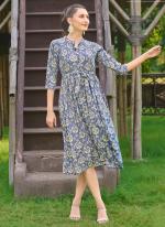 Rayon Grey Casual Wear Printed Readymade Kurti 